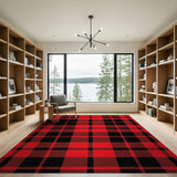Rustic Farmhouse Red Classic Red Black Buffalo Plaid Area Rug