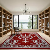 Elegant Red Persian Rug with Ornate White Floral Medallion