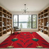 Red Festive Ornament Fern Pattern Area Rug