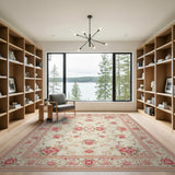 Pink Vintage Pink Rose Floral Cream Area Rug