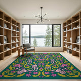 Whimsical Skeleton Cats Floral Area Rug