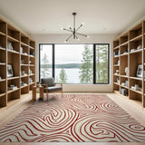 Beige Abstract Wave Area Rug with Red Swirls