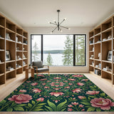 Emerald Green Pink Floral Mandala Area Rug