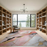 Pink Marble Gold Accents Abstract Area Rug