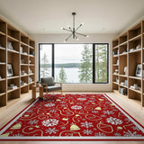 Festive Red Jingle Bells Snowflakes Area Rug