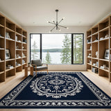 Navy Blue Traditional Persian Oval Area Rug