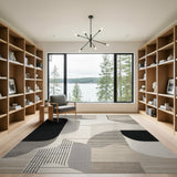 Bold Geometric Abstract Area Rug Black White