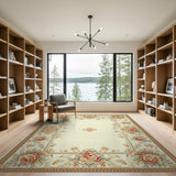 Elegant Ivory Peony Border Area Rug