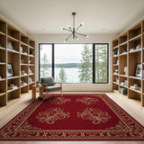 Opulent Red Persian Area Rug with Golden Filigree