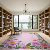 Vibrant Multi-Floral Pink Border Area Rug