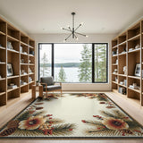 Beige Floral Pinecone Border Rug