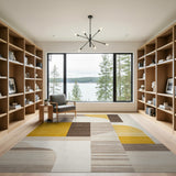 Yellow Grey Abstract Geometric Area Rug