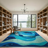 Playful Cartoon Blue Whale Ocean Area Rug