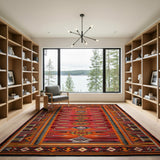 Vibrant Red Orange Heritage Tribal Kilim Rug