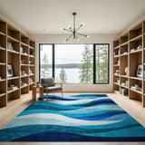 ODIKA Modern Abstract Ocean Wave Washable Area Rug - Low Pile Non-Slip Blue Decor