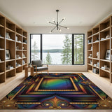 Vibrant Rainbow Geometric Frame Area Rug