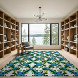 Teal Green Geometric Leaf Modern Area Rug