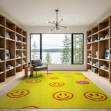 Playful Yellow Smiley Faces Shag Rug