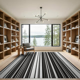 ODIKA Modern Black and White Striped Washable Rug - Low Pile Non-Slip Area Rug