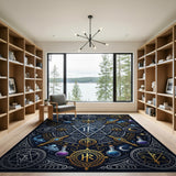 ODIKA Washable Mystical Alchemist Rune Rug - Low Pile Non-Slip Magic Celestial Decor