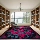 Gothic Pink Rose Skull Area Rug