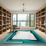 Layered Teal Geometric Modern Area Rug