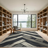 Grey Distressed Wood Herringbone Area Rug