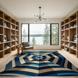 Blue Teal Radial Stripe Geometric Area Rug