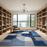 Blue and Teal Blue Grey Geometric Abstract Area Rug
