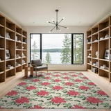 Vintage Red Floral Pattern Area Rug
