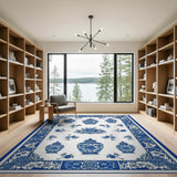 ODIKA Chinoiserie Blue and White Ginger Jar Washable Area Rug - Low Pile & Non-Slip