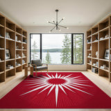 Red Bold Red Sunburst Geometric Area Rug