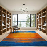 Geometric Sun Abstract Area Rug in Blue Orange