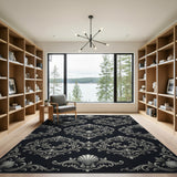 Ornate Silver Baroque Scroll Area Rug