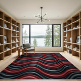 Bold Red Wavy Abstract Red Area Rug