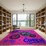 Pink Graffiti Motocross Rider Area Rug