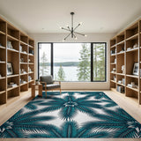 Coastal Beach Teal Palm Frond Area Rug