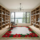 Red Poinsettia Gold Frame Border Rug