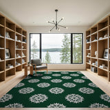 Emerald Green Snowflake Geometric Area Rug