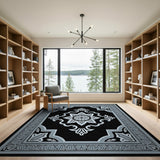 Black and White Traditional Persian Ornate Black Medallion Persian Area Rug