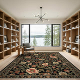 Black Persian Floral Area Rug with Vibrant Blooms