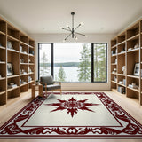 Red Starburst Mandala Area Rug with Ornate Border