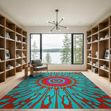 Vibrant Red Teal Mandala Area Rug