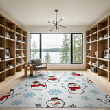 Festive Cartoon Snowmen with Red Scarves Area Rug