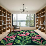 Vibrant Pink Geometric Floral Area Rug