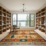 Southwestern Cactus Geometric Area Rug in Orange Teal