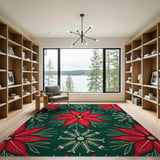 Poinsettia Snowflake Holiday Area Rug