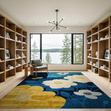 Blue Teal Anemone Floral Area Rug