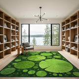 ODIKA Modern Green Lily Pad Washable Area Rug - Non-Slip Low Pile Botanical Rug