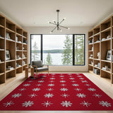 Geometric Modern Festive Snowflake Festive Red Snowflake Area Rug
